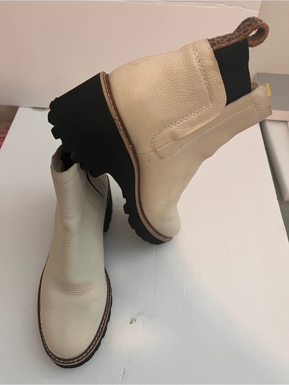 Dolce Vita Cream Faux Leather Huey H2O Lug Sole Ankle Boots